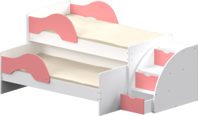 Кровать детская Матрешка выкатная с лестницей  Белый/Розовый в Среднеколымске - srednekolymsk.katalogmebeli.com | фото 1