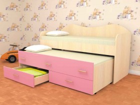 Кровать детская Нимфа двухместная 2.0 Дуб молочный/Розовый в Среднеколымске - srednekolymsk.katalogmebeli.com | фото 1
