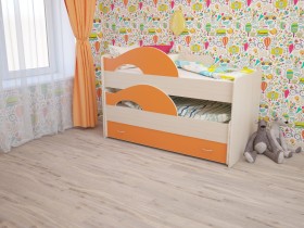 Кровать детская Радуга 1600 Млечный дуб/Оранжевый в Среднеколымске - srednekolymsk.katalogmebeli.com | фото