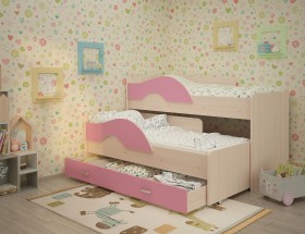 Кровать детская Радуга 1600 Млечный дуб/Розовый в Среднеколымске - srednekolymsk.katalogmebeli.com | фото