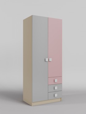 Шкаф 2-х створчатый с ящиками Грэйси (Розовый/Серый/корпус Клен) в Среднеколымске - srednekolymsk.katalogmebeli.com | фото