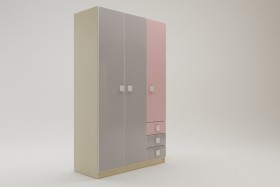 Шкаф 3-х створчатый с ящиками Грэйси (Розовый/Серый/корпус Клен) в Среднеколымске - srednekolymsk.katalogmebeli.com | фото 2