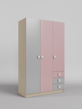 Шкаф 3-х створчатый с ящиками Грэйси (Розовый/Серый/корпус Клен) в Среднеколымске - srednekolymsk.katalogmebeli.com | фото