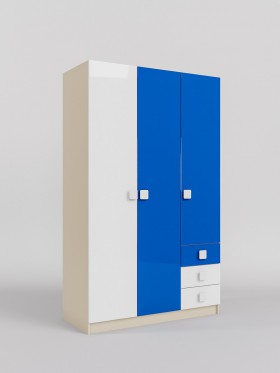 Шкаф 3-х створчатый с ящиками Скай люкс (Синий/Белый/корпус Клен) в Среднеколымске - srednekolymsk.katalogmebeli.com | фото