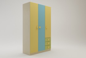 Шкаф 3-х створчатый с ящиками Смайли (Желтый/Голубой/Зеленый/корпус Клен) в Среднеколымске - srednekolymsk.katalogmebeli.com | фото